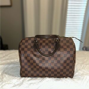 Louis Vuitton Brown Damier Speedy 30 Canvas Satchel with Dark Brown Trim